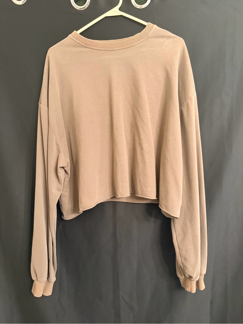 Bayse Cropped Long-Sleeve Sweatshirt - Taupe Size L